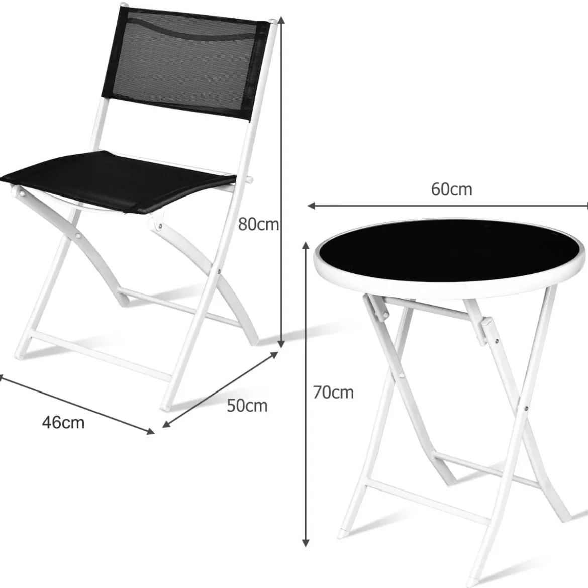 3-teiliges klappbares Bistro-Set Tisch mit Stühlen Bistroset klappbar Bistrotisch Schwarz + Weiß