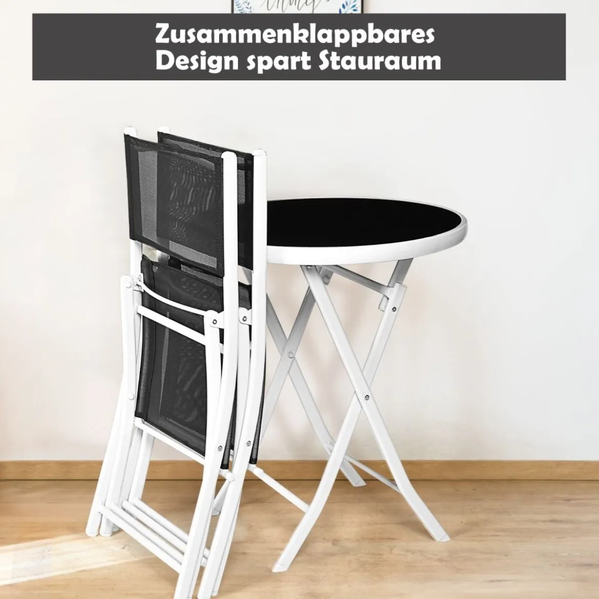 3-teiliges klappbares Bistro-Set Tisch mit Stühlen Bistroset klappbar Bistrotisch Schwarz + Weiß