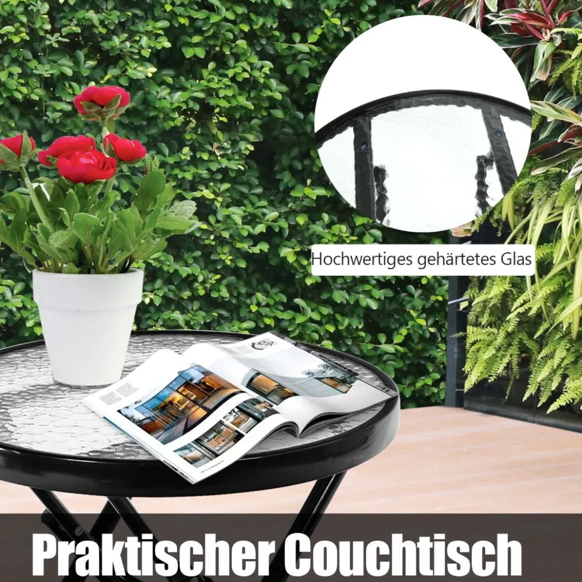 3-teiliges klappbares Bistro-Set Outdoor-Schaukelstühle mit TischBlau + Grau