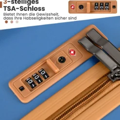 3-teiliges Kofferset Hartschalen Kofferset mit TSA-Schloss Teleskop-Aluminiumgriff & 4 Rollen Blau