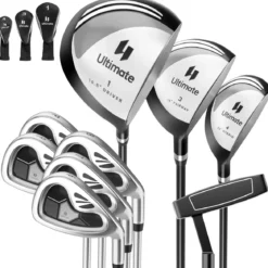 9-teiliges komplettes Golfschlägerset für rechtshändig spielende Herren, inklusive Driver aus Zinklegierung Grau