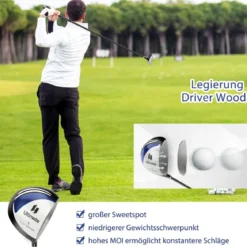 9-teiliges Komplettes Golfschlägerset für Rechtshändig Spielende Herren mit Schlägerhauben