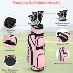 10-teiliges komplettes Golf Set Golfschläger Set für Damen Perfektes Golfgeschenk Rosa