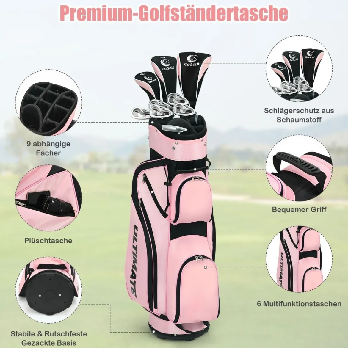 10-teiliges komplettes Golf Set Golfschläger Set für Damen Perfektes Golfgeschenk Rosa