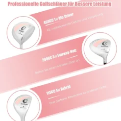 10-teiliges komplettes Golf Set Golfschläger Set für Damen Perfektes Golfgeschenk Rosa