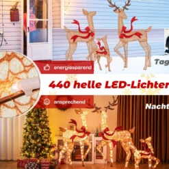 3-teiliges LED Rentier Familie Weihnachtsdeko beleuchtetes Rentier Weihnachtsfigur mit 440 warmweißen Lichtern