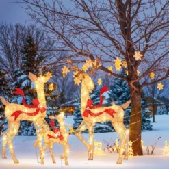 3-teiliges LED Rentier Familie Weihnachtsdeko beleuchtetes Rentier Weihnachtsfigur mit 440 warmweißen Lichtern