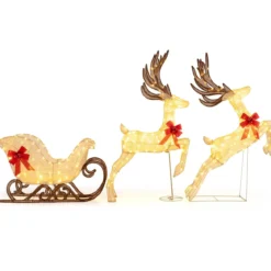 3-teiliges LED Rentier mit Schlitten Beleuchtete Rentier Weihnachtsfigur mit 280 Warmweißen LED-Lichtern