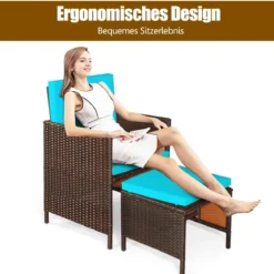 9-teiliges Möbel-Set Polyrattan Set Rattanmöbel Garten Esssitzgruppe mit Kissen Braun + Türkis