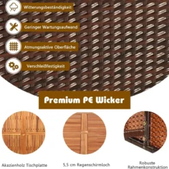 9-teiliges Möbel-Set Polyrattan Set Rattanmöbel Garten Esssitzgruppe mit Kissen Braun + Türkis