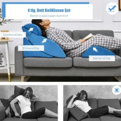 4-teiliges orthopädische Kissen-Set einstellbare Neigungskissen Blau