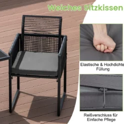 3-Teiliges Outdoor-Dining-Set mit Klappbarer Rückenlehne & Sitzkissen Terrassenmöbel-Set