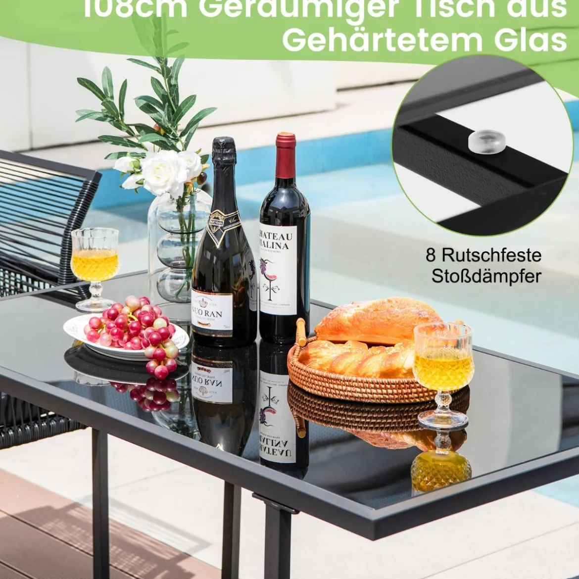 3-Teiliges Outdoor-Dining-Set mit Klappbarer Rückenlehne & Sitzkissen Terrassenmöbel-Set