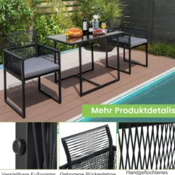 3-Teiliges Outdoor-Dining-Set mit Klappbarer Rückenlehne & Sitzkissen Terrassenmöbel-Set