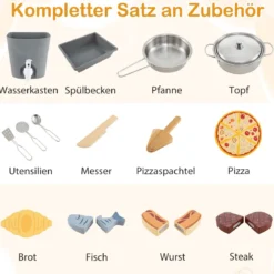 3-teiliges Outdoor-Küchenset Matschküche aus Holz BBQ-Grill und Pizzaofen mit Wasserkasten