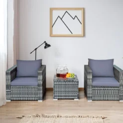 3-teiliges Outdoor Rattanmöbel-Set Polyrattan Set Rattanmöbel Garten Sitzgruppe Grau
