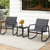 3-teiliges Outdoor Schaukel-Bistro-Set 2 Schaukelstühlen mit gehärtetem Glastisch Verandastühle Grau