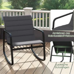 3-teiliges Outdoor Schaukel-Bistro-Set 2 Schaukelstühlen mit gehärtetem Glastisch Verandastühle Grau