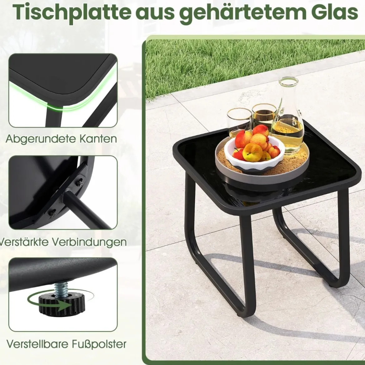 3-teiliges Outdoor Schaukel-Bistro-Set 2 Schaukelstühlen mit gehärtetem Glastisch Verandastühle Grau