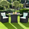 3-teiliges Patio Ess-Set Platzsparendes PE-Rattan Bistro Set mit Tischplatte