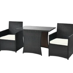 3-teiliges Patio Ess-Set Platzsparendes PE-Rattan Bistro Set mit Tischplatte