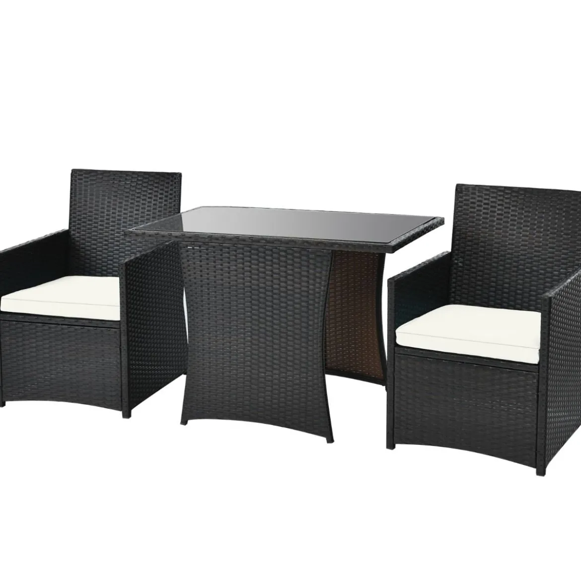3-teiliges Patio Ess-Set Platzsparendes PE-Rattan Bistro Set mit Tischplatte