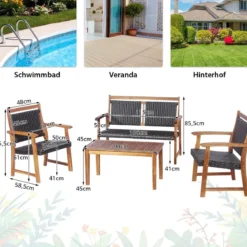 4-teiliges Patio-Rattan-Gesprächsset mit Akazienholzrahmen Sectional Furniture Set für Garten