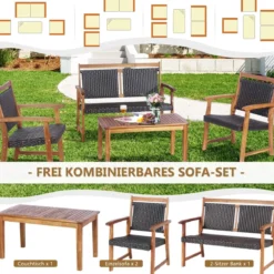 4-teiliges Patio-Rattan-Gesprächsset mit Akazienholzrahmen Sectional Furniture Set für Garten