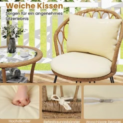 3-teiliges PE Rattan Bistro-Set für die Terrasse Outdoor-Set mit Kissen und 2-stöckigem Tisch Beige