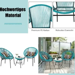 3-teiliges PE-Rattan Möbelset Outdoor Bistro-Set mit Glastisch & 2 Terrassenstühle 72,5 x 65,5 x 82,5 cm Grün