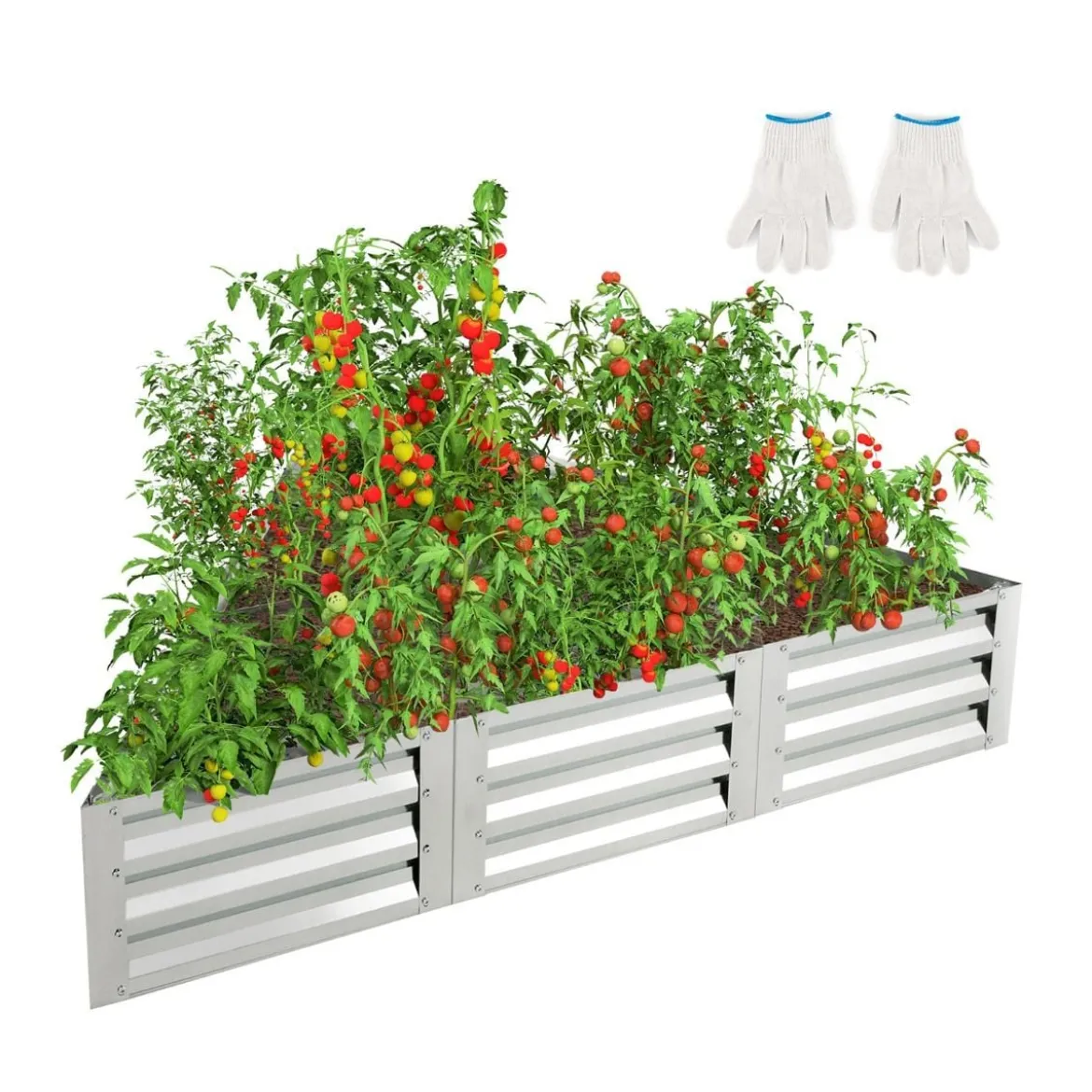 6-teiliges Pflanzkasten-Set aus Metall für Gemüse Dreieckiges Hochbeet 150 x 150 x 30 cm Silber