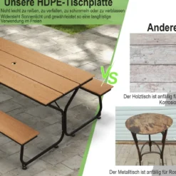 3-teiliges Picknicktisch & Bank-Set mit Holzähnlicher Textur für 8 Personen Braun