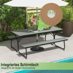 3-teiliges Picknicktisch & Bank-Set mit Holzähnlicher Textur für 8 Personen Braun