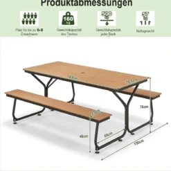 3-teiliges Picknicktisch & Bank-Set mit Holzähnlicher Textur für 8 Personen Braun