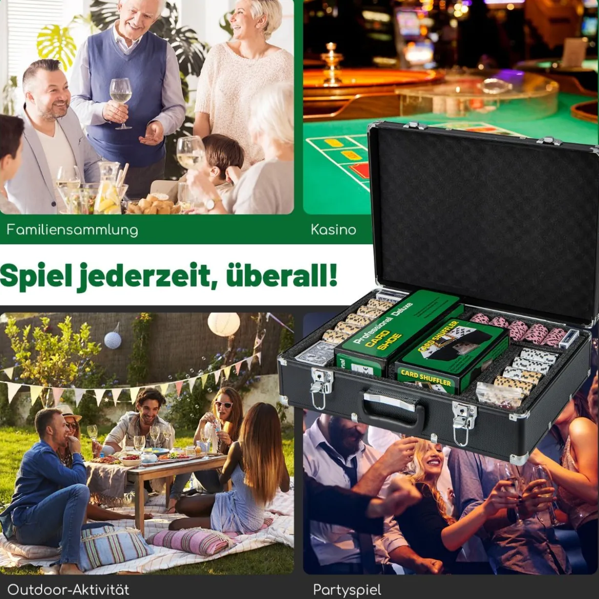 600-teiliges Poker Chip Set 14 Gramm Claytec Chips mit Tragetasche Schwarz