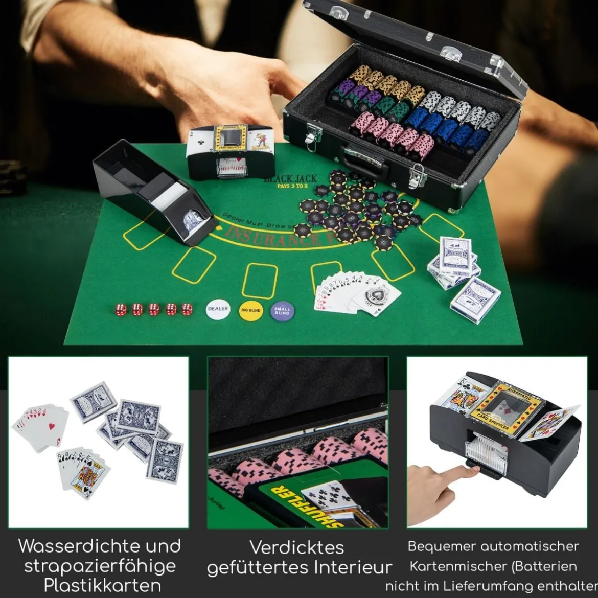 600-teiliges Poker Chip Set 14 Gramm Claytec Chips mit Tragetasche Schwarz