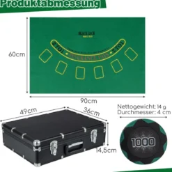 600-teiliges Poker Chip Set 14 Gramm Claytec Chips mit Tragetasche Schwarz