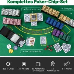 600-teiliges Poker Chip Set 14 Gramm Claytec Chips mit Tragetasche Schwarz