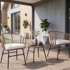 3-Teiliges Rattan Gartenmöbel Set Bistroset für 2 Personen Balkonmöbel mit Glastisch