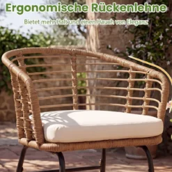 3-Teiliges Rattan Gartenmöbel Set Bistroset für 2 Personen Balkonmöbel mit Glastisch