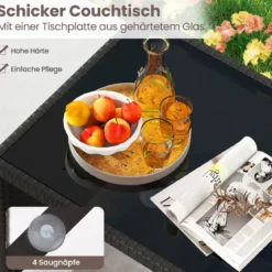 4-teiliges Rattan Gartenmöbel Wicker 2-Sitzer Sofa mit gehärtetem Glas-Couchtisch Beige