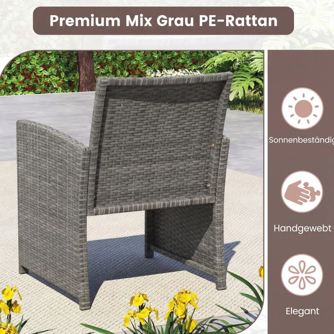 4-teiliges Rattan Gartenmöbel Wicker 2-Sitzer Sofa mit gehärtetem Glas-Couchtisch Grau