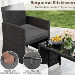 4-teiliges Rattan Gartenmöbel Wicker 2-Sitzer Sofa mit gehärtetem Glas-Couchtisch Grau