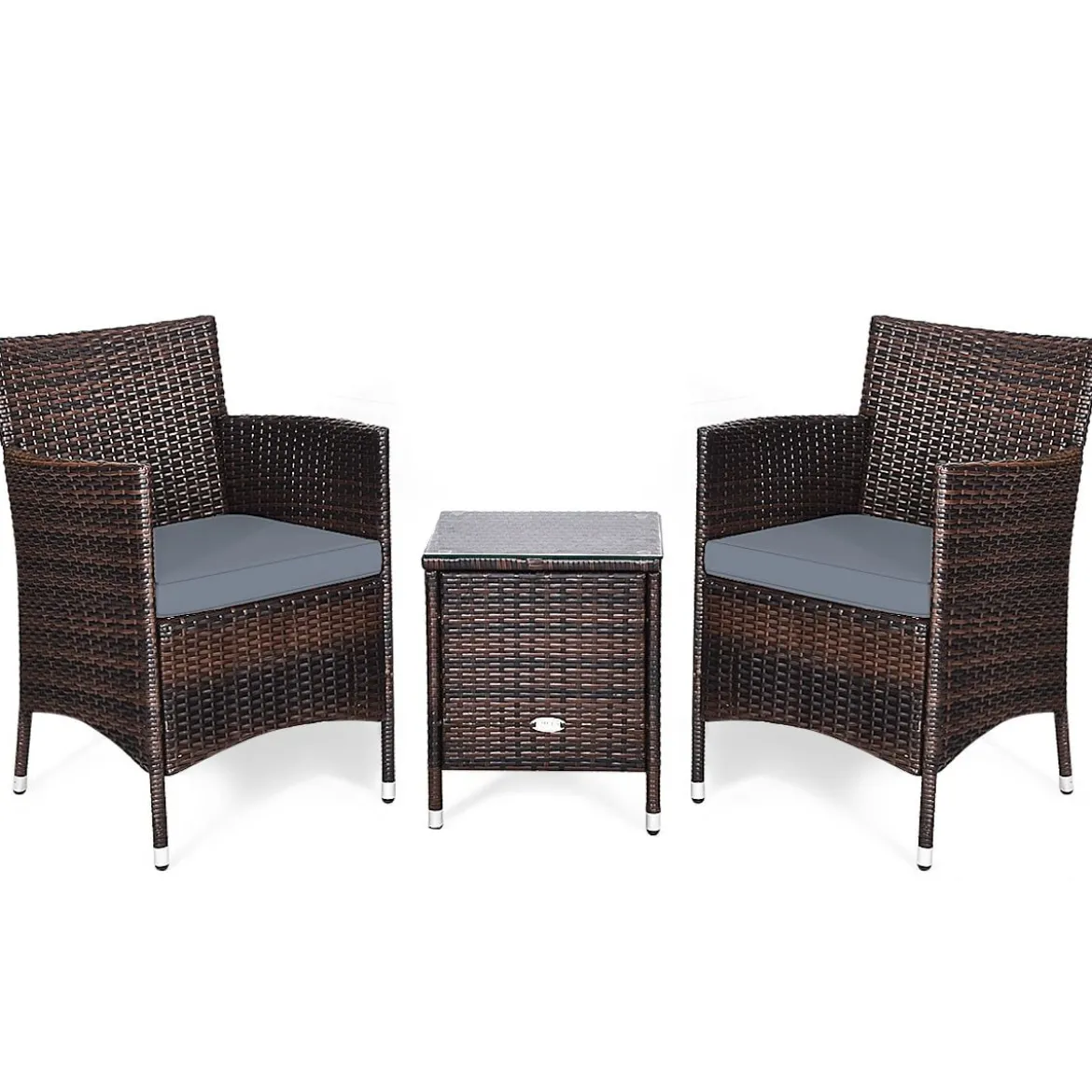 3-teiliges Rattanmöbel-Set Outdoor Rattan-Set mit Kissen Braun + Grau