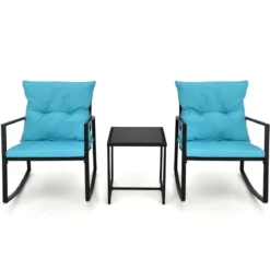 3-Teiliges Schaukel-Bistro-Set Outdoor-Geflechtmöbel-Set 60 x 78 x 78 cm Türkis