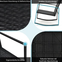 3-Teiliges Schaukel-Bistro-Set Outdoor-Geflechtmöbel-Set 60 x 78 x 78 cm Türkis