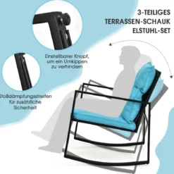 3-Teiliges Schaukel-Bistro-Set Outdoor-Geflechtmöbel-Set 60 x 78 x 78 cm Türkis