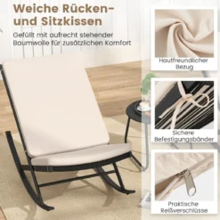 3-teiliges Schaukel-Bistro-Set PE-Rattan-Stühle mit Metall-Couchtisch & dicken Kissen Gartenmöbel-Set