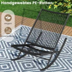 3-teiliges Schaukel-Bistro-Set PE-Rattan-Stühle mit Metall-Couchtisch & dicken Kissen Gartenmöbel-Set