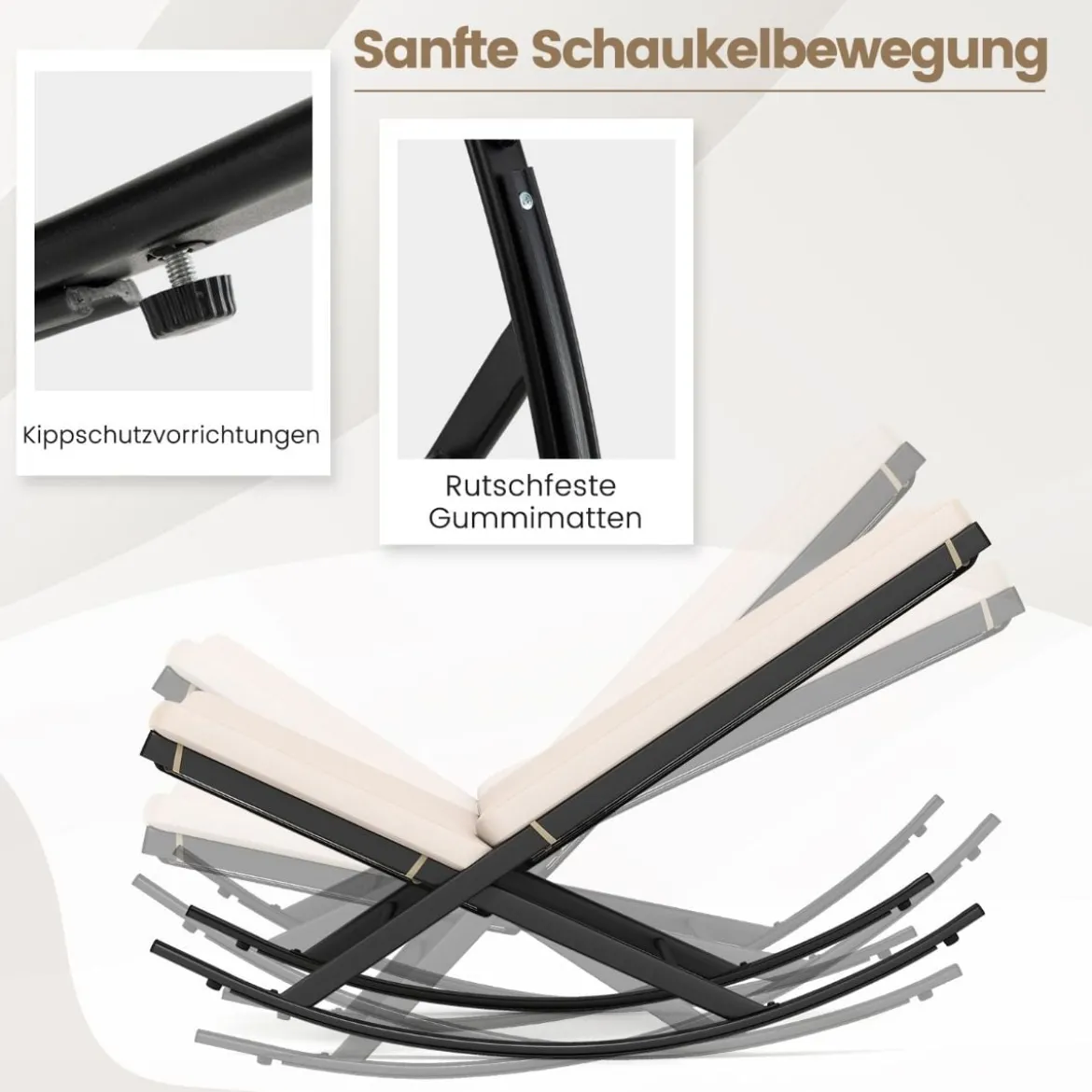 3-teiliges Schaukel-Bistro-Set PE-Rattan-Stühle mit Metall-Couchtisch & dicken Kissen Gartenmöbel-Set